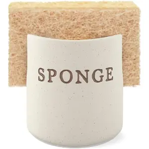 Kook Ceramic Sponge Holder, Speckled Stoneware Caddy, Countertop Soap and Scrub Rest, Rustic Farmhouse Style Decor for Kitchen Sink and Bathroom, Dishwasher Safe, Cream