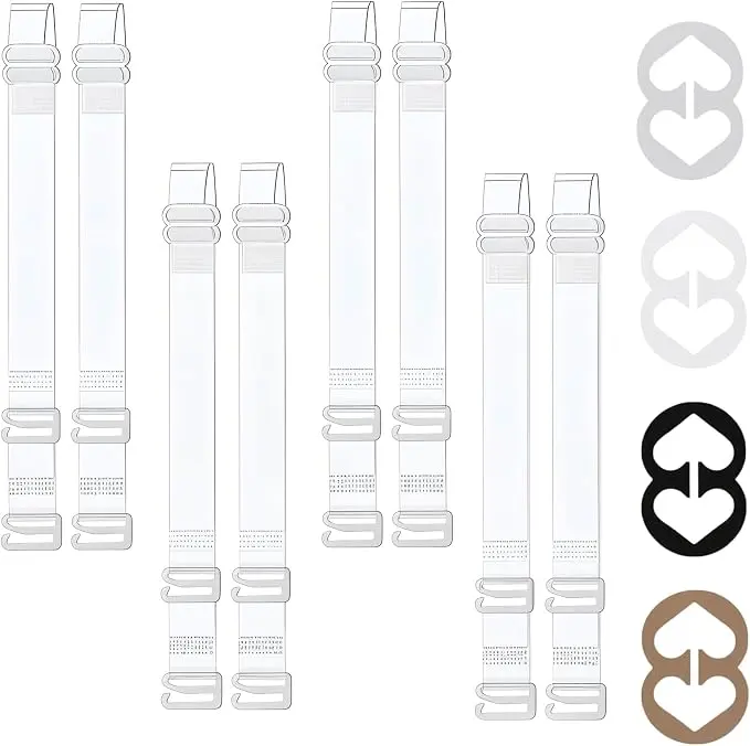 4 Pairs Clear Bra Straps Invisible Bra Straps Clips for Women Adjustable Transparent Bra Strap Bra Clips to Make Racerback Non-Slip Bra Strap for Strapless Bra