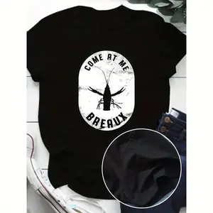 Come At Me Breaux Graphic Plus Size Women's Crew Neck T-Shirt - Casual Short Sleeve Tee with Cricket Design, Loose Fit, 0XL-4XL, Black, Summer Clothing | Casual Style | Comfortable Fit