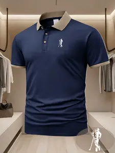 Men's Casual Sporty Polo Shirts with Golf Player Silhouette Print, Soft and Breathable Fabric, Suitable for Business Casual, Office Settings, Golf Courses, Daily Commuting, and Urban Travel (Adult Men's Edition)