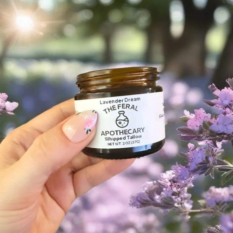The Feral Apothecary Lavender Dream Whipped Tallow 2oz - 100% Grass-Fed Beef Suet with Lavender Essential Oil for Dry & Sensitive Skin Care - Moisturizer