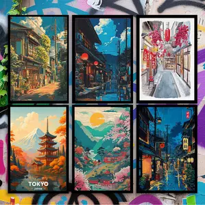 Japanese Tokyo Tea House Wall Art Poster Street Art Canvas Print Retro Japan Illustration Vintage Urban Scene for Bedroom Living Room Aesthetic