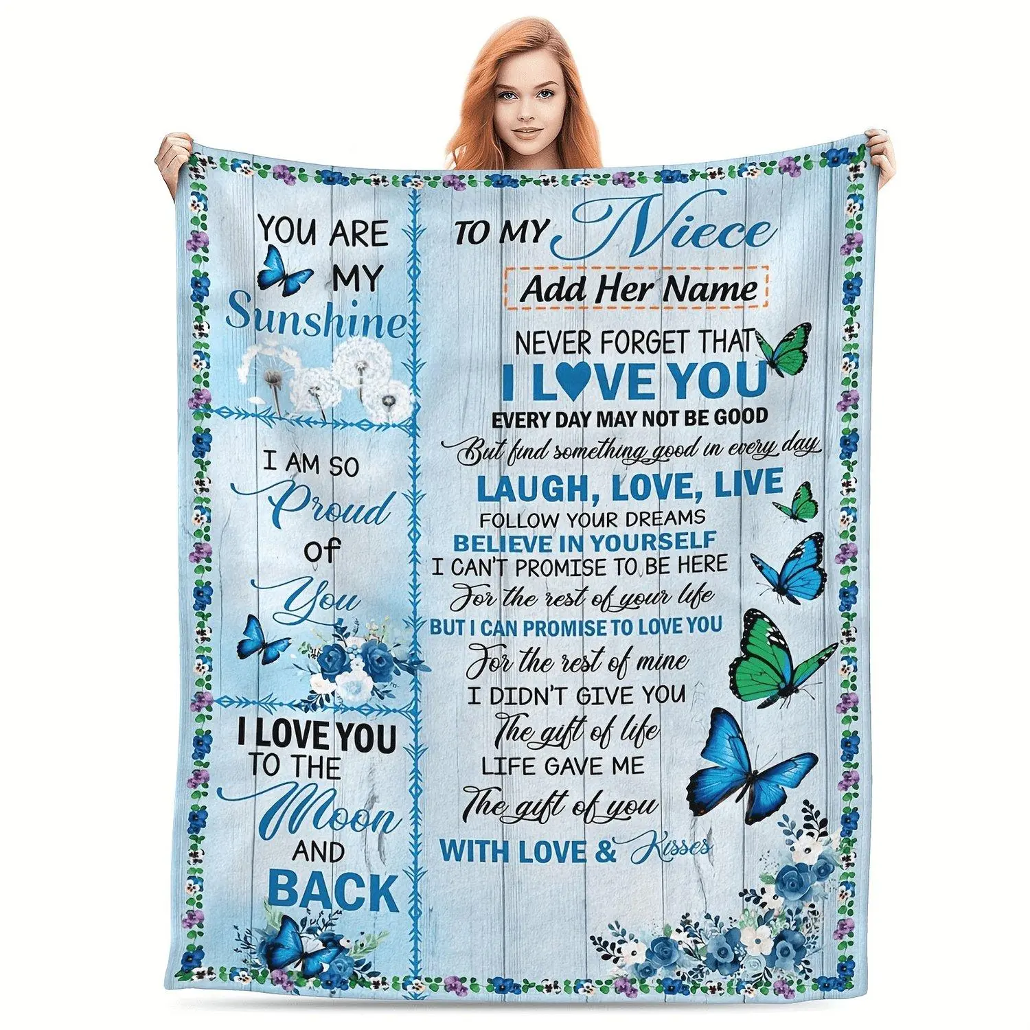 1pc Cozy Preppy Plaid Flannel Blanket - Custom Name for Niece from Auntie or Uncle, All Seasons Knit Fabric, Digital Print, 300-350gsm, Ideal for Camping, 60"x80" - Thoughtful Graduation or Birthday Gift