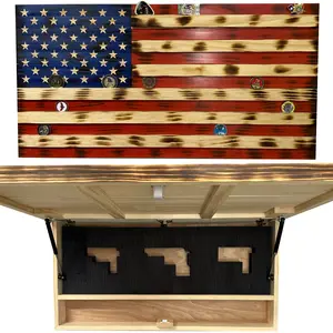 Bellewood Designs American Flag Challenge Coin Display and Hidden Gun Cabinet, Military Coin Holder Holds 100 Coins and is Ready to Hang
