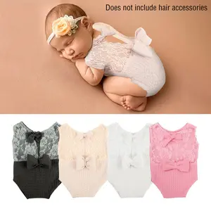 Newborn Photography Lace Patchwork Bow Tie Baby Photo Props, Reusable Infant Studio Shooting Costume, Ca Prop 65 Compliant