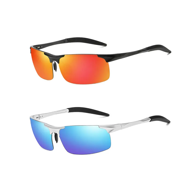 Men's 2-Pack Rectangular Sunglasses - Semi-Rimless Lightweight Aluminum Alloy Frame, Polarized TAC Glass Lenses, Anti-Glare for Driving/Fishing, Sun Protective Eyewear