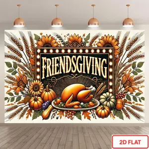 [1pc Friendsgiving Thanksgiving Backdrop] 1pc Friendsgiving Thanksgiving Party Decorations Polyester Backdrop, 7ft x 5ft, Vibrant Autumn Theme Friendship Banner, for Room, Indoor Photography, Multi-Holiday Universal Decor for Christmas, Halloween,