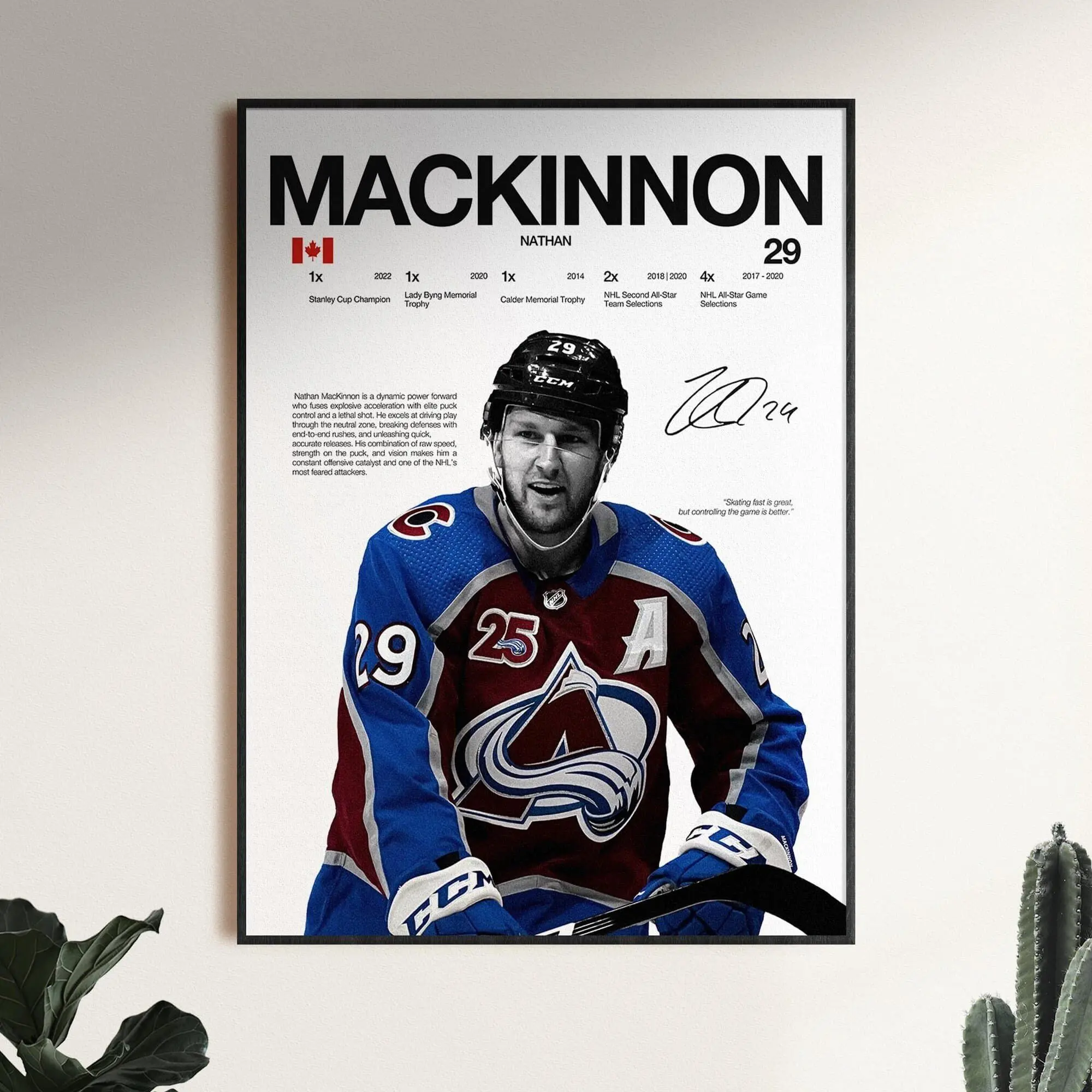 Nathan MacKinnon Poster, Colorado Avalanche Wall Print, Sports Decor, Hockey Room Print( Unframed - Print Only )