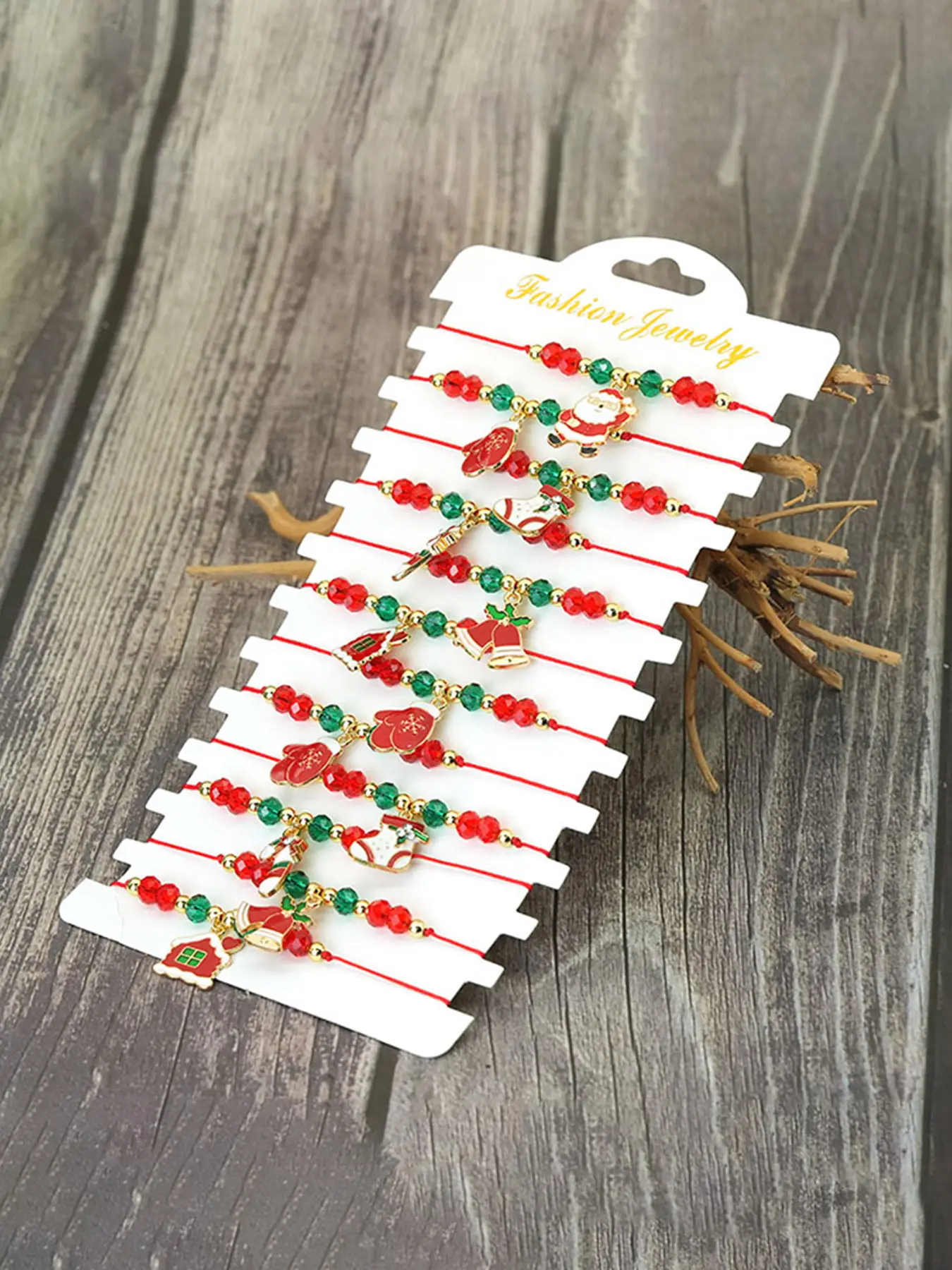 Christmas Beaded Bracelet Set, Adjustable String, Santa Claus Design, Unisex Holiday Gift, 12-Piece Jewelry Kit