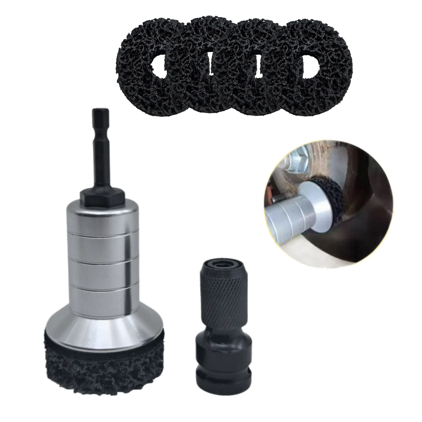 Wheel Hub & Brake Cleaning Kit with 3 Pads, Aluminum Alloy Holder & Adapter, Compatible with Power Drill or 1/2" Impact Driven Wrenches, for Car Maintenance, Balance Wheels, Garage Use, Boosts Driving Experience - Fathers Day Gift -MM1, Rust Removal