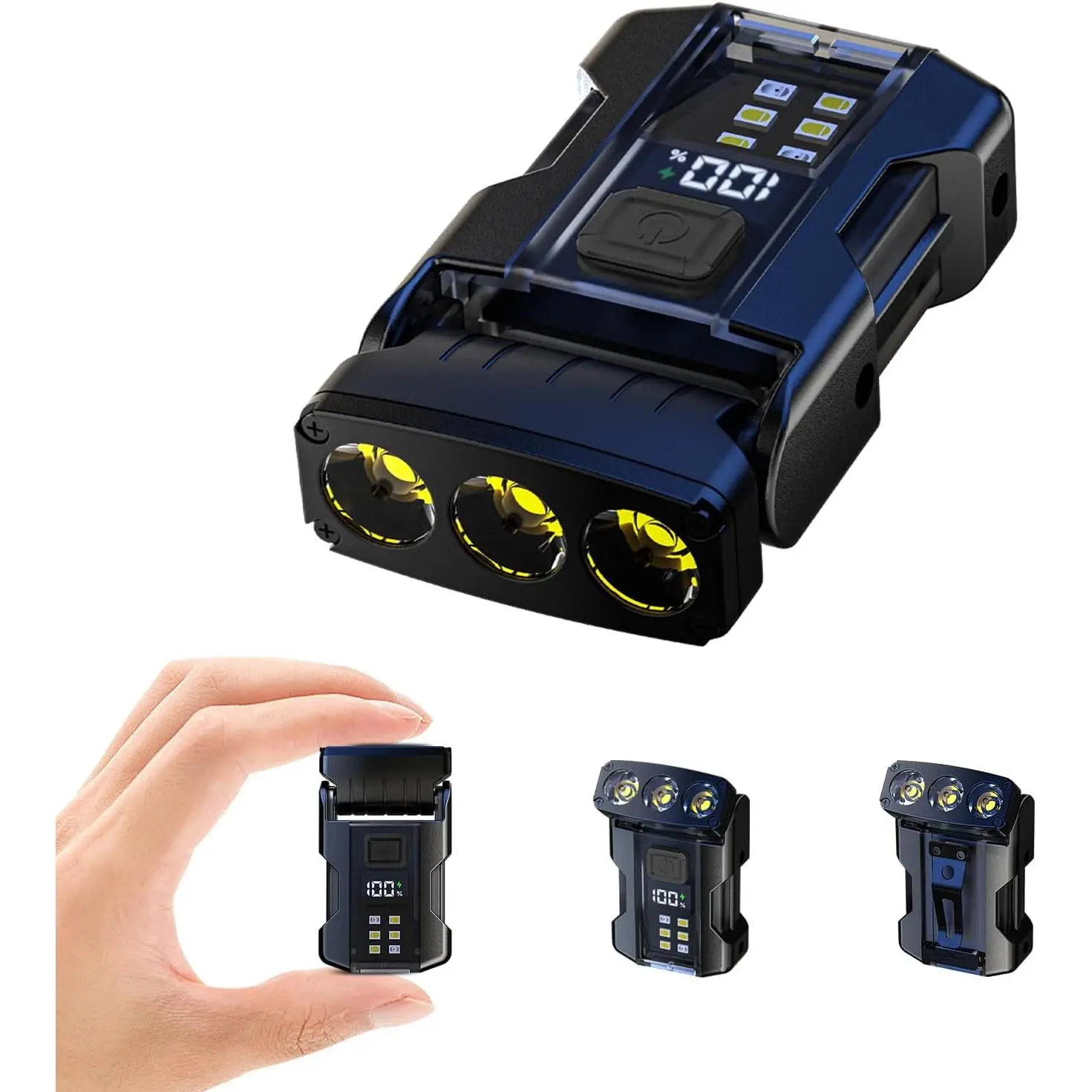 EDC  Flashlight Rechargeable - Super Bright Mini Clip   Light with COB Side Light,Tail ,Rotatable ,Digital  Display for Outdoor,Camping,(1Pack)