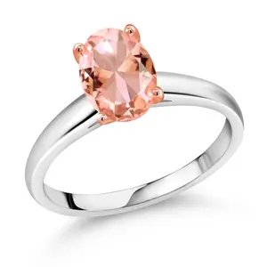 925 Silver and 10K Rose Gold Peach Simulated Morganite Ring For Women | 2.00 Cttw | Oval 9X7MM | Gemstone Birthstone | Size 5,6,7,8,9