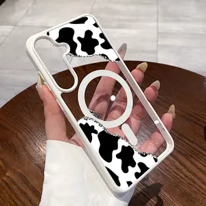 Magnetic Phone Case for Samsung Galaxy S24 Plus S25 Ultra S23 FE Ultra S22+ Cow Print Corner Pattern TPU Shockproof Anti-Scratch Stylish Smartphone Cover
