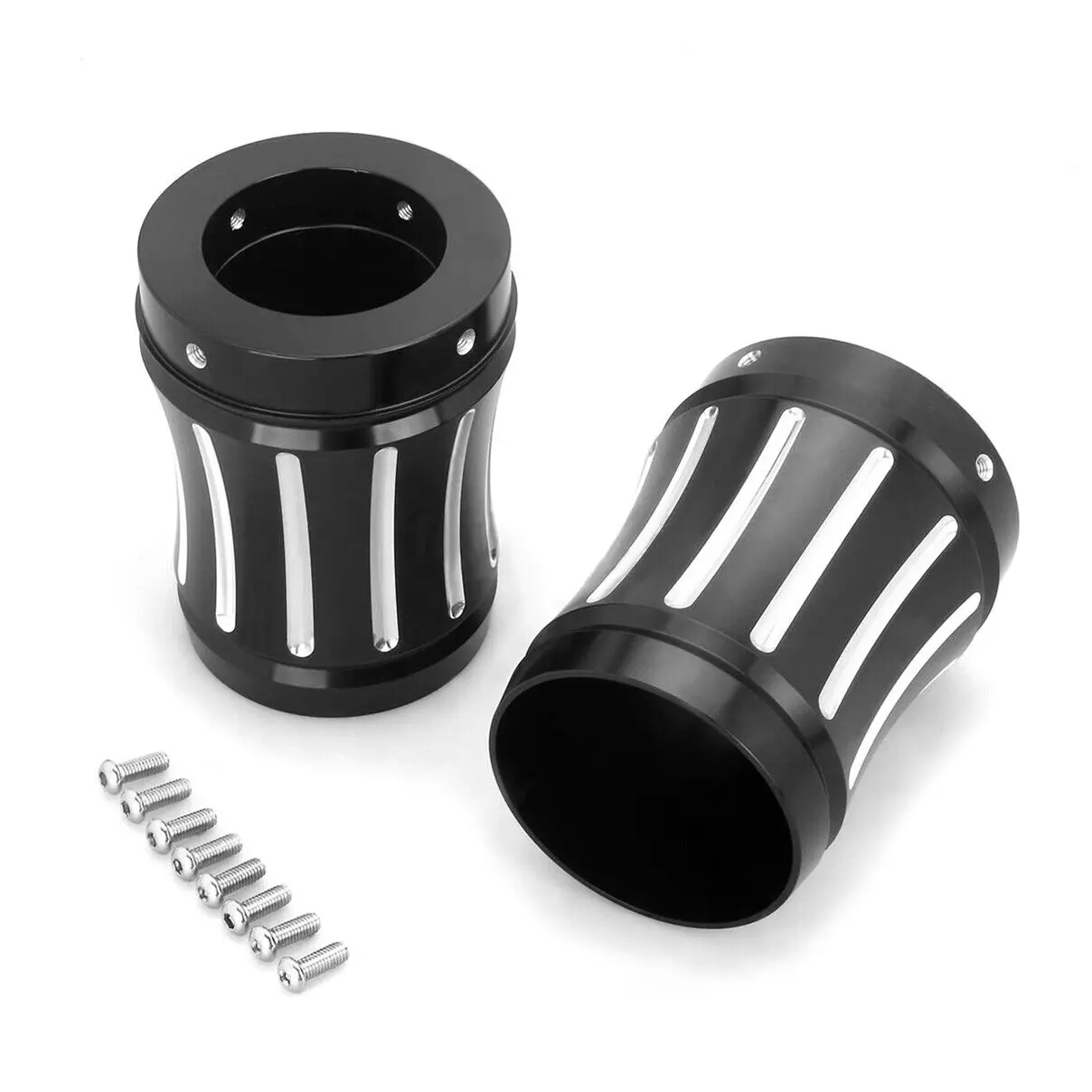 Black Aluminum 4” Gauge Style Muffler End Caps, 1 Set Muffler Tips with 6-Piece Bolt, Extended Moto Series Profile for Rinehart Slip-On, 86-16 Harley Touring Models