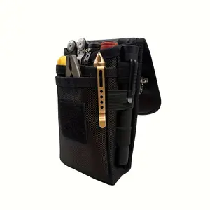 Men’s Multi-Purpose Tool Belt Pouch – Black Waist Bag Organizer with Zippered 3 Compartments, Portable Utility Tool Bag for Hiking, Camping & Outdoor Activities, Camping Gear