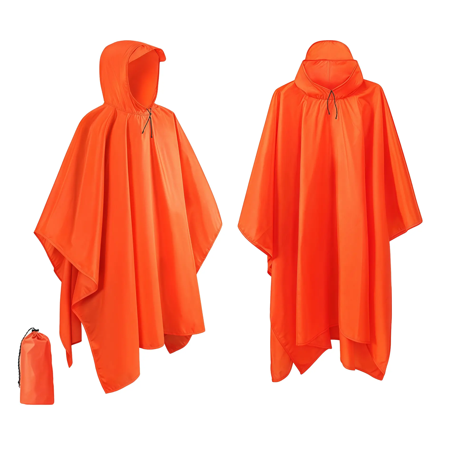 OLLAS Waterproof PU Rain Poncho for Adults - Lightweight Hooded Rain Cape with Large Pocket & Storage Bag for Hiking Camping Commute