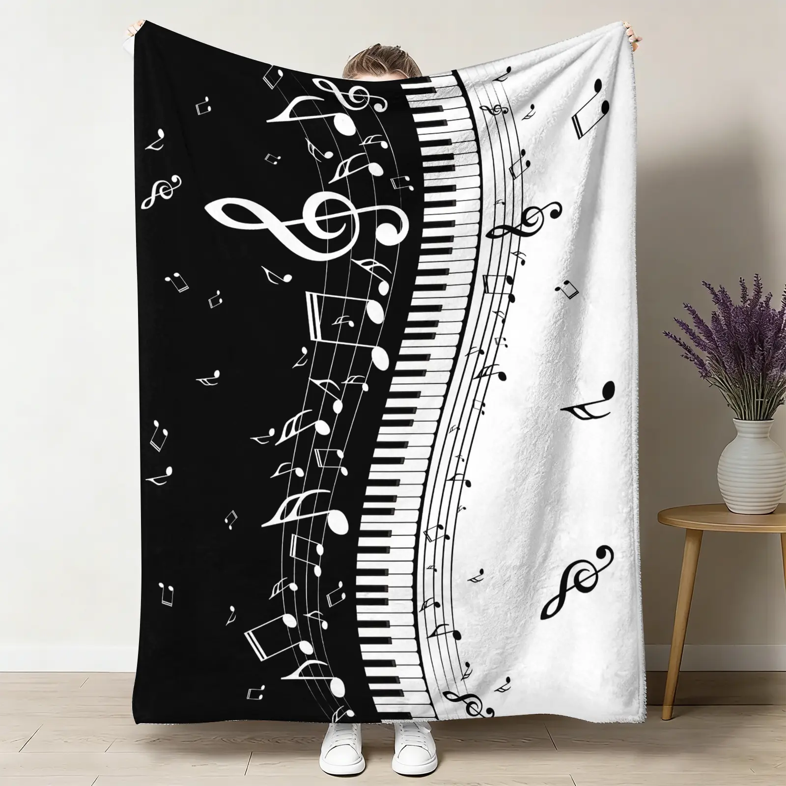 【Summer Sale Deals】Oversized Musical Motif Abstract Piano Note Throw Blanket - Soft, Lightweight, Wrinkle Resistant, Stain Resistant, Durable, Machine Washable, 80x60inch (Big for Adults), Multi-Size Family Home Bedroom Decor, Birthday Gift for Infants