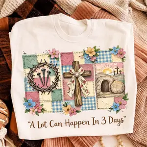 A Lot Can Happen In 3 Days Christian Easter Shirt, Vintage Cottagecore Faith Tee, He Is Risen Cross & Empty Tomb Graphic, Religious Easter Gift T-Shirt