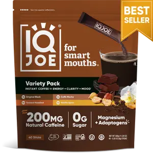 IQJOE Variety Pack (40 Sticks) - Instant Mushroom Coffee Packets with Lion’s Mane - Clarity and Mood Enhancing - Sugar Free, Keto, Vegan