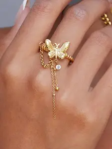 Ladies Ring Handcrafted Butterfly Tassel Stainless Steel 18k Gold Plated Waterproof And Anti Allergy Jewelry Especially Elegant In All Seasons Sweet In Daily Life Elegant Everyday Ring Y2k Style Perfect For Party Matches Elegant Fashion Rings
