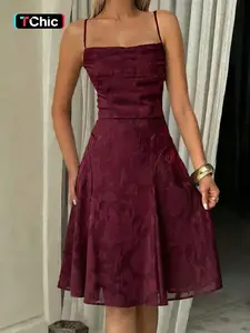 Women's Solid Color Backless Cross Tie Adjustable Strap Short Flare Dress, Spaghetti Strap, Sexy Slim-Fitting Sleeveless for Date Nights & Parties, Backless Dresses