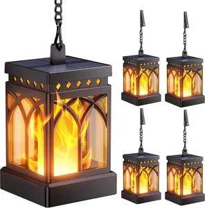 4 Pack Solar Lanterns Outdoor , Upgraded Flickering Flame Modes + Constant Modes Hanging Solar Lantern Lights for Outside, Lanterns Decorative Outdoor for Garden Table Yard Tree Decor
