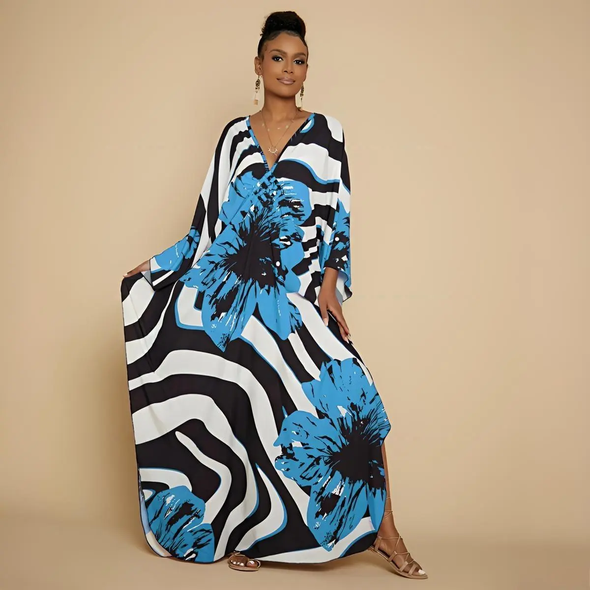 plus size boho tunic dress Plus Size Boho Tie Dye Caftan: Handmade Cotton Tunic Dress