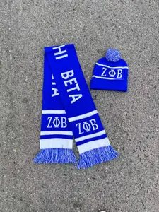 Custom Logo Sport Football Jacquard Beanie Hat Knit Scarf Set Winter Greek Sorority Knit Scarf and Hat Set