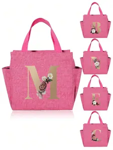 Large Capacity Insulated Lunch Bag Name Letter Pattern Cooler Bags Waterproof Student Bento Lunch Handbag Zipper Thermal Lunch Box Bag Portable Thermal Camping Picnic Durable Insulated Bag Waterproof Lunch Tote