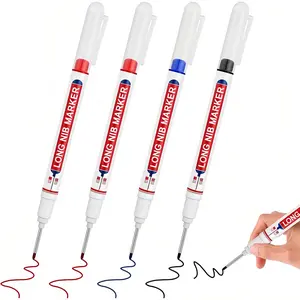 4PCS Deep Hole Marker Pen, 4-Color Long Reach Head for Construction Hole Marking Waterproof, Permanent Ink Long Carpenter Pens with Extended Nose Tips (Red, Blue, Black,Green)