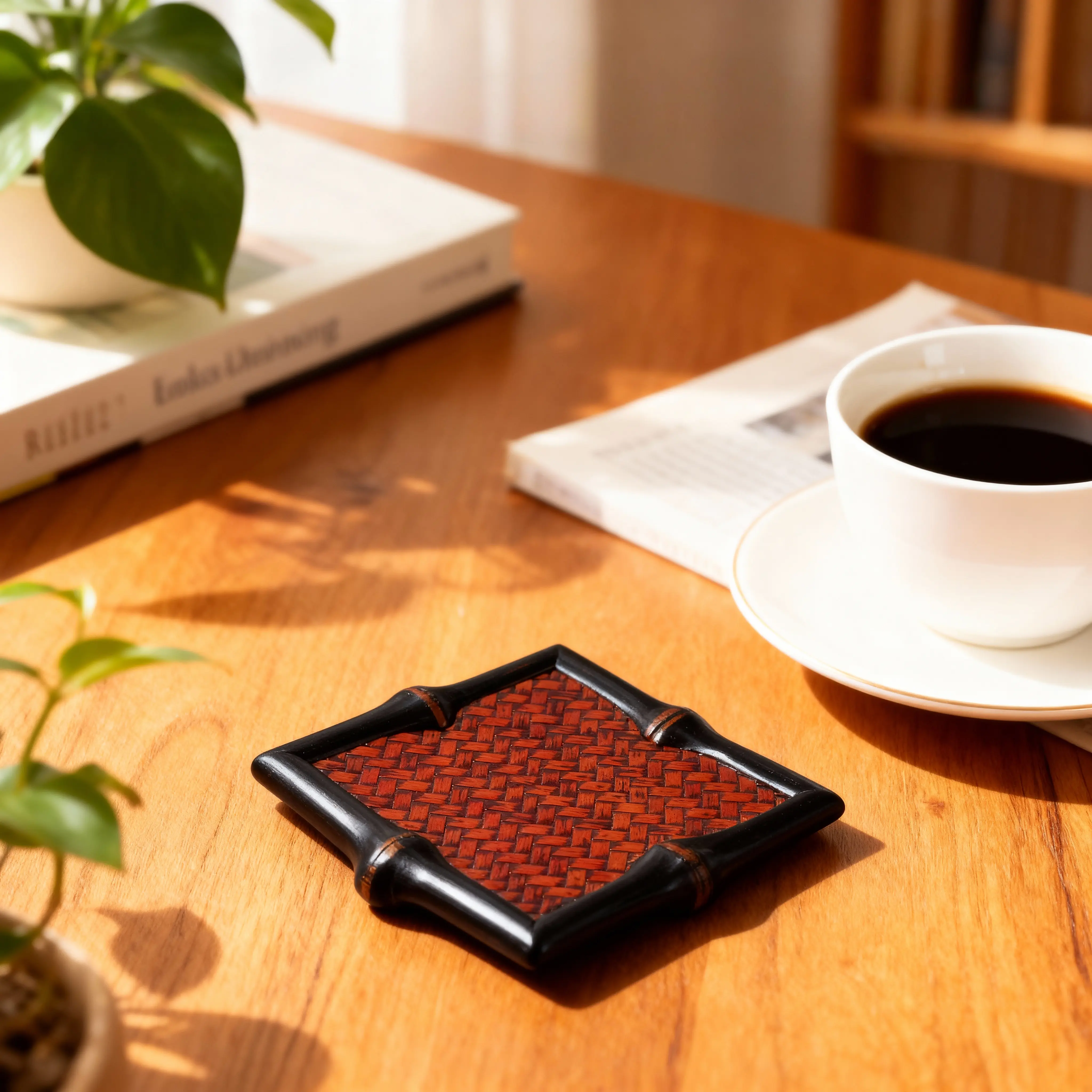 Handwoven Bamboo Coasters with Handwoven Craftsmanship - Heat Resistant for Mugs, Teacups - Eco-Friendly Material, Boho Home Vibes, Aesthetic Room Decor Tableware for Indoor Table Use