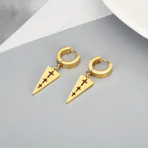 1 Pair of Hip-hop Punk Hollow Cross Cone-shaped Stainless Steel Earrings and Ear Buckles for Men's Daily Parties, Rock and Street Photography Style Accessories
