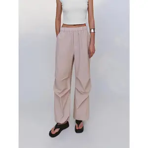 URBAN REVIVO Women's Minimalist Thin Fabric Gentle Stretch Wide-Leg Pants - Long-Length Effortless Loose-Fitting Lady's Casual Bottom, Women's Clothes