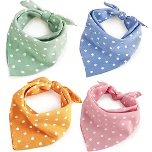 4PCS Spring Dog Bandanas Cat Birthday Cute Soft Cotton Puppy Scarfs Washable Daily Handkerchief Pink Green Blue Orange Comfortable Gifts Adjustable Accessories for Small Medium Large Girl Boy Pup Pet