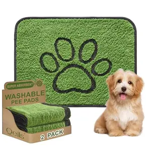 Qeils Reusable Dog Pee Pads, 2 Pack Super Absorbent & Leakproof Washable Puppy Pads with Soft Green Top Layer, for Potty Training, Crates, Couch, Car Seats & Pet Beds, 18"x24"