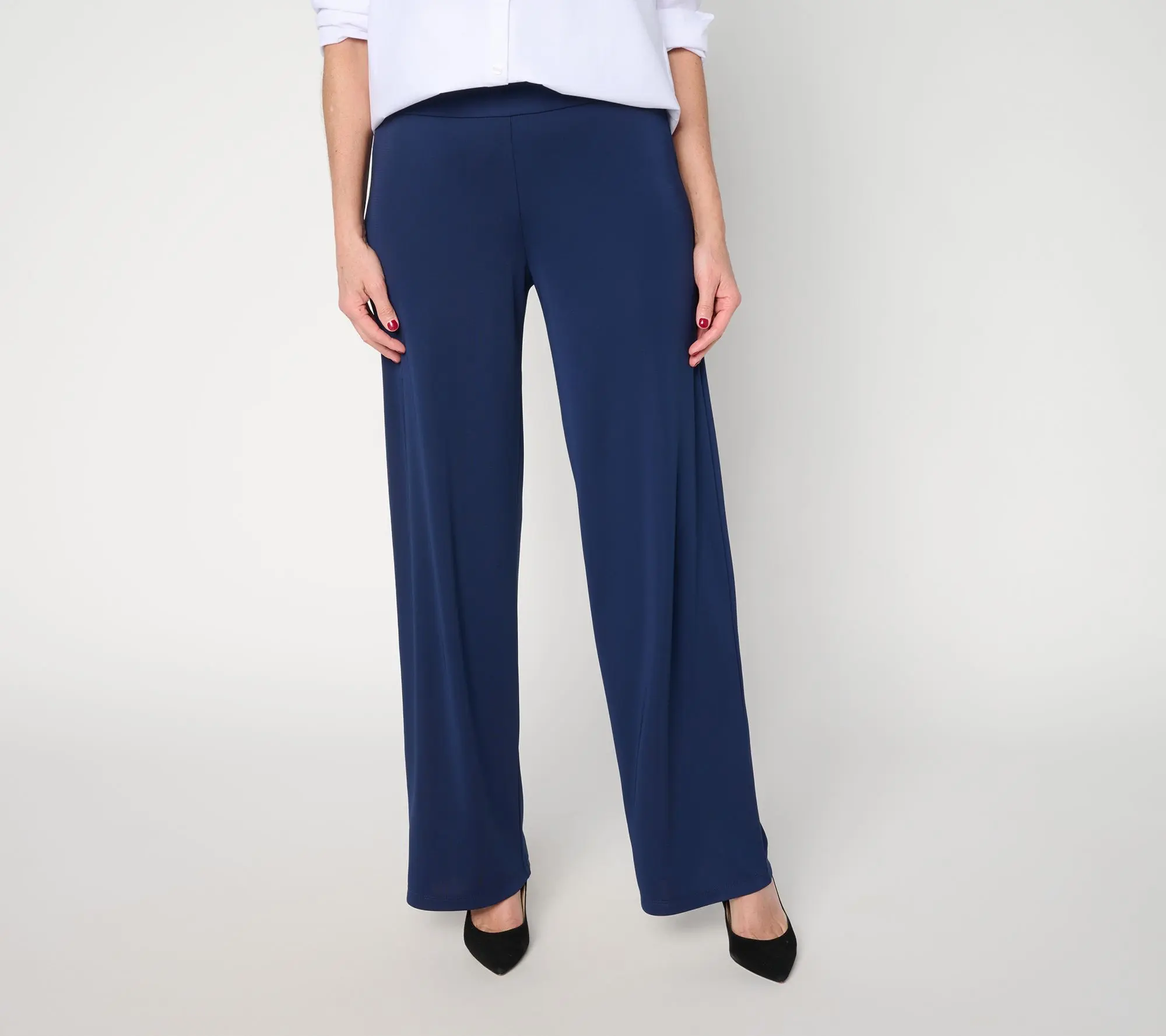 Dennis Basso Petite Luxe Jersey Wide Leg Pant with Wide Waistband