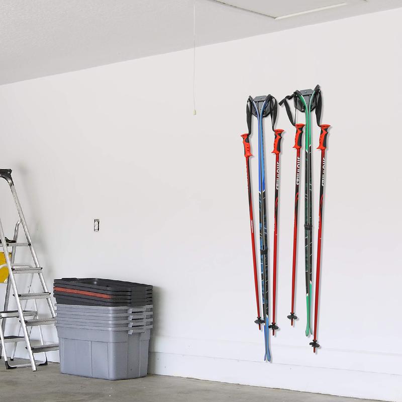 RaxGo Wall Mounted Ski Rack, Holds 2 Pairs of Skis & Skiing Poles or Snowboard, Set of 2 Hooks