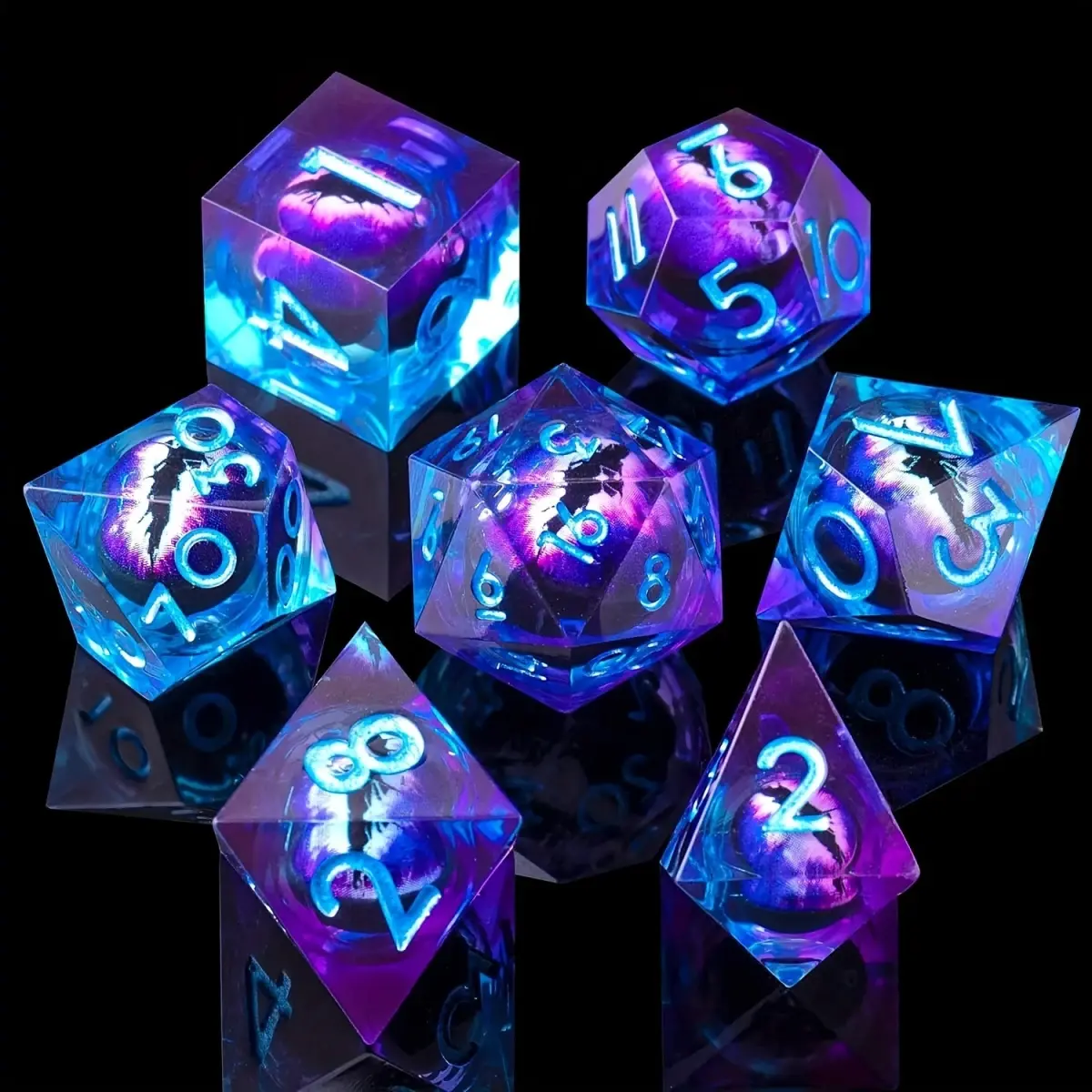 [ Gift Box Included ] Movable Dragon Eye Dice Set for DND, Polyhedral Dice Set, 7 Counts/set Liquid Core Resin Dice with Gift Box, Tabletop Role-playing Games for Adults & Teens, Ideal Birthday Gift