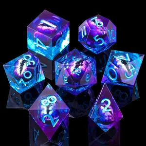 [ Gift Box Included ] Movable Dragon Eye Dice Set for DND, Polyhedral Dice Set, 7 Counts/set Liquid Core Resin Dice with Gift Box, Tabletop Role-playing Games for Adults & Teens, Ideal Birthday Gift
