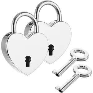 2Pcs Small Locks with Key, Heart Locks, Mini Bronze Antique Padlock Locker Lock with Key, Jewelry Box Hardware for Diary Book Padlock, Jewelry Box, Storage Box, Suitcase, Handbag(Silver)