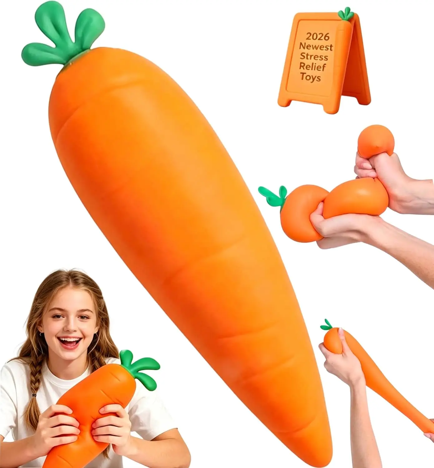13-Inch Jumbo Carrot Squishy | Giant Realistic Slow Rising Soft Squishy Stress Toy for Anxiety Relief & Sensory Pl