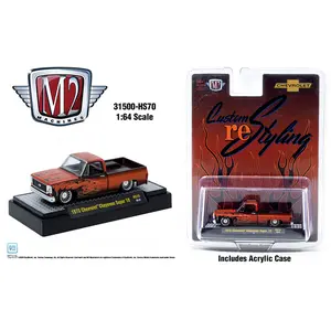 M2 1973 Chevrolet Cheyenne Super 10 Custom Re Styling, Brown w/ Flames, 1:64 Scale, Diecast Model Car