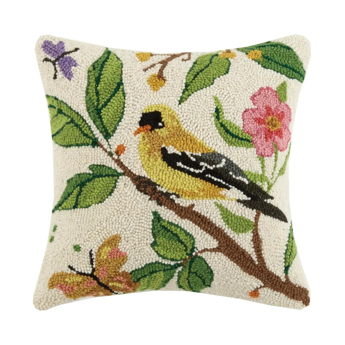 Peking Handicraft 30SER423C16SQ 16 x 16 in. Goldfinch Square Poly Filled Hook Pillow