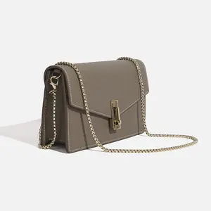 Composite Cowhide Leather Envelope Bag, Textured Chain Crossbody Purse, Women's Versatile Shoulder & Underarm Handbag for Work