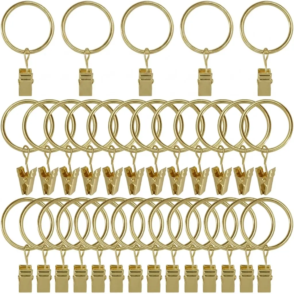 40Pcs Gold Curtain Clip Rings, 1.26in Inner Diameter Drapery Hanging Hardware, Fits 1in Curtain Rod, Home Window Decor Ideas