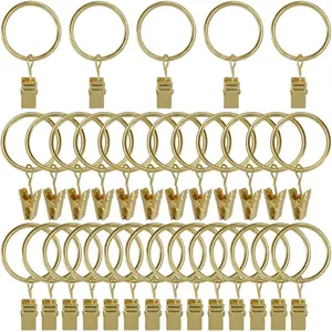 40Pcs Gold Curtain Rings with Clips, 1.26in Inner Diameter Drapery Hanging Rings, Fits 1in Curtain Rod, Home Window Decor Hardware