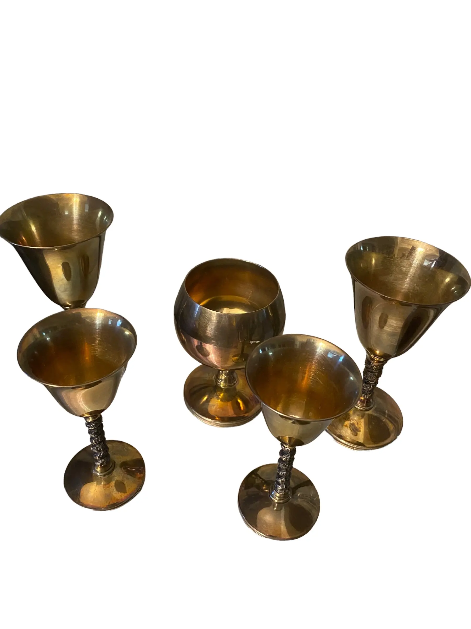 Vintage Set of  Falstaff Silver Platted Cups, Made in Spain, set of 5 cups Goblet Grapevine Stem,4-5.25"