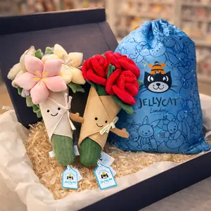 Official Jellycat Amuseables Flower Bouquet Gift Set – Authentic Jellycat London Soft Plush Rose & Blossom Bundle with Original Jellycat Drawstring Bag, Luxury Romantic Birthday, Anniversary & Valentine’s Day Gift (USA Stock)