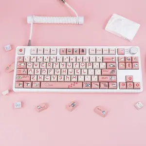 Cute Cat Planet Keycaps, 131 Keys Dye-sublimation Keycaps, PBT XDA Profile Keycaps for Cherry Gateron MX Switches Mechanical Gaming Keyboards
