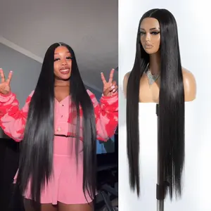 [Style Icon] Super Long 38” Synthetic Wig  Silky Straight Wigs T Lace Front Wigs Pre-Plucked 6” Deeper Middle Lace Part Wig Can be Restyled